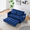Blue, variant on Adjustable Back Velvet Futon Sofa Bed, Modern Convertible Couples Sleeper with Side Pockets, Fold Down Couch for Living Room, Apartment,Black