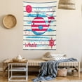 thumbnail image 2 of Cartoon Tapestry, Cute Whale Swimming with Fish Sailor Marine World Kids Cartoon Image Print, Wall Hanging for Bedroom Living Room Dorm Decor, 60W X 80L Inches, Cream Red Blue, by Ambesonne, 2 of 5