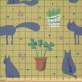 thumbnail image 2 of Ambesonne Cat Fabric by the Yard Microfiber, Meow Themed Plants Cozy Home, 10 Yards, Blue Violet Khaki, 2 of 2
