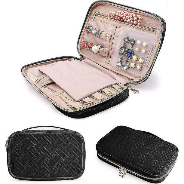Estuche organizador de joyas, bolsa de almacenamiento de joyas de viaje para collares, pendientes, anillos, pulseras, negro, estuche organizador de joyas de viaje