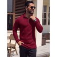 thumbnail image 6 of JWD Men Zip Mock Neck Ribbed Long Sleeve Shirts Stretch Fitted Knit Pullover Wine Red XL, 6 of 7