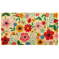 Natural Coco Coir Spring Flower Door Mat 17 x 30 Inches for Front Door, Half Round Outdoor Wildflowers Mat for Home Decor