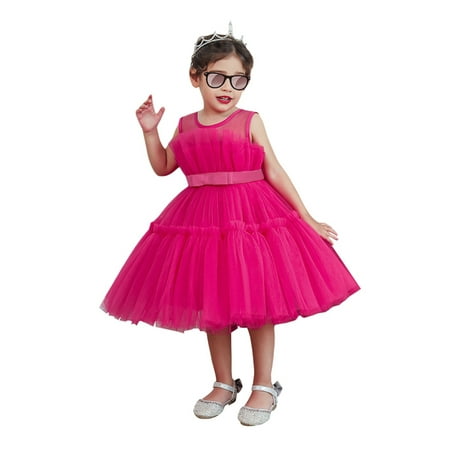

Girl Sleeveless Round Neck Ruffled Princess A-Lined High Waist Dress