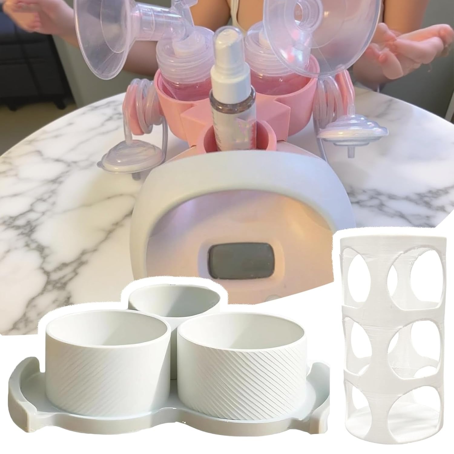 Bottle & Hose Holder for Spectra Breast Pump | Fits All S1 S2 Versions | Organize and Simplify Your Pumping Journey | Functional Design for Easy Use (White-Pink)