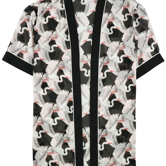 Alfani Womens Printed Sheer Kimono Knit Jacket, Black, Large