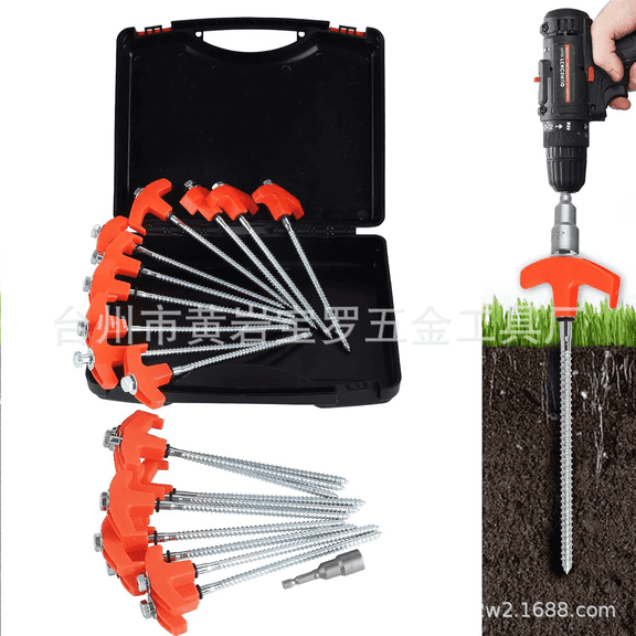 12 Pcs Threaded Tent Stakes Kit, 8.1 in / 20.5 cm Screw In Tent Pegs with Orange Head, Metal Canopy Windproof Ground Stakes, Portable Case for Outdoor Camping