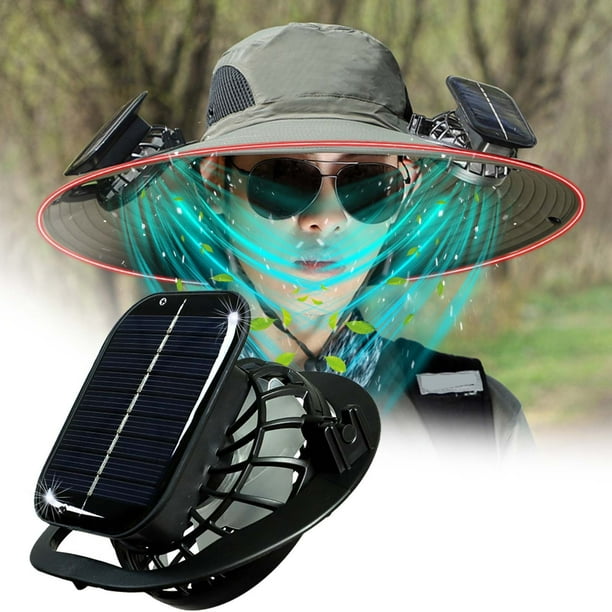 Batería recargable solar y USB, alta potencia eólica, sombrero frío, refugio/ventilador con clip, un ventilador