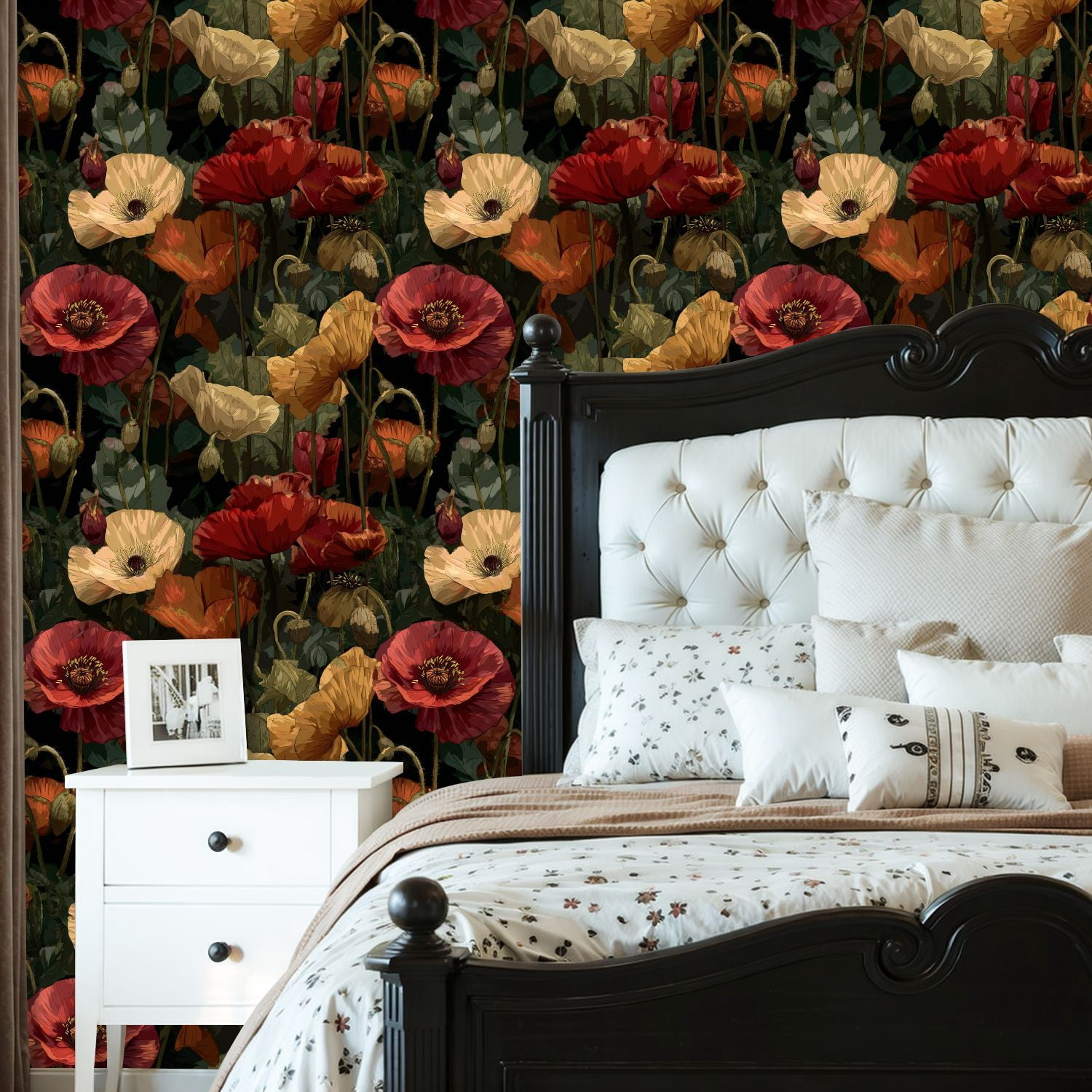 Vintage Peel and Stick Wallpaper Lush Garden Poppies 3D Petal Veins Soft Shadows Wall Mural 23.6in x 9.8ft Self Adhesive Removable Wall Paper Floral Contact Paper for Nursery Bedroom Cabinets