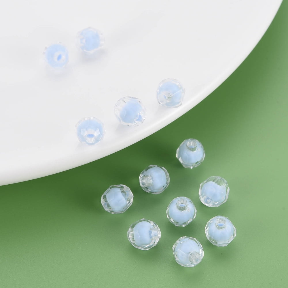 Transparent Acrylic Beads Bead in Bead Faceted Round Cornflower Blue 8x7.5mm Hole: 2mm 2000pcs/500g