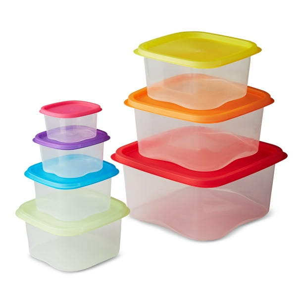 Mainstays Clear Square Food Storage Containers with Lids, 14 Pieces