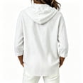 thumbnail image 6 of Qulqfy Cotton Womens Blouse Fall Casual Solid 3/4 Sleeve White Dressy Drawstring Button Up Hooded Work Shirts for Women S, 6 of 6