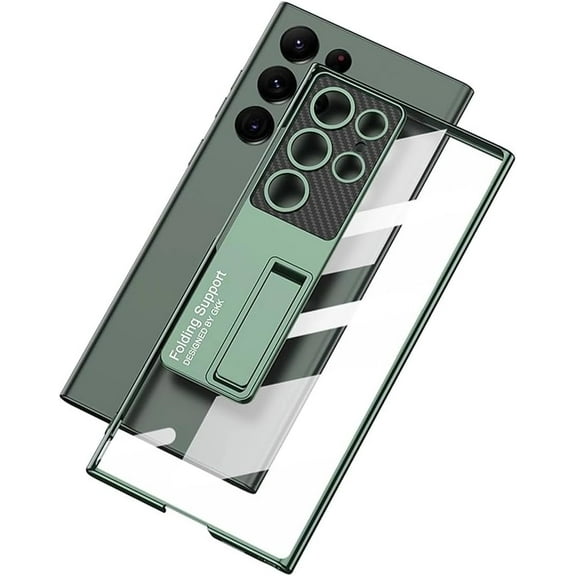 Kickstand Case Compatible with Samsung Galaxy S24, Electroplate Edge Full-Body Bumper PC Back Shockproof Cover for Samsung Galaxy S24 Ultra (S24 Ultra,Green)