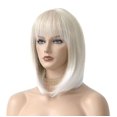 thumbnail image 3 of Peluca de platino corta blanca cremosa con flequillo, cabello degradado a rubio, pelucas sintéticas resistentes al calor de 12 pulgadas esquí esquí Gafas de esquí, 3 of 5