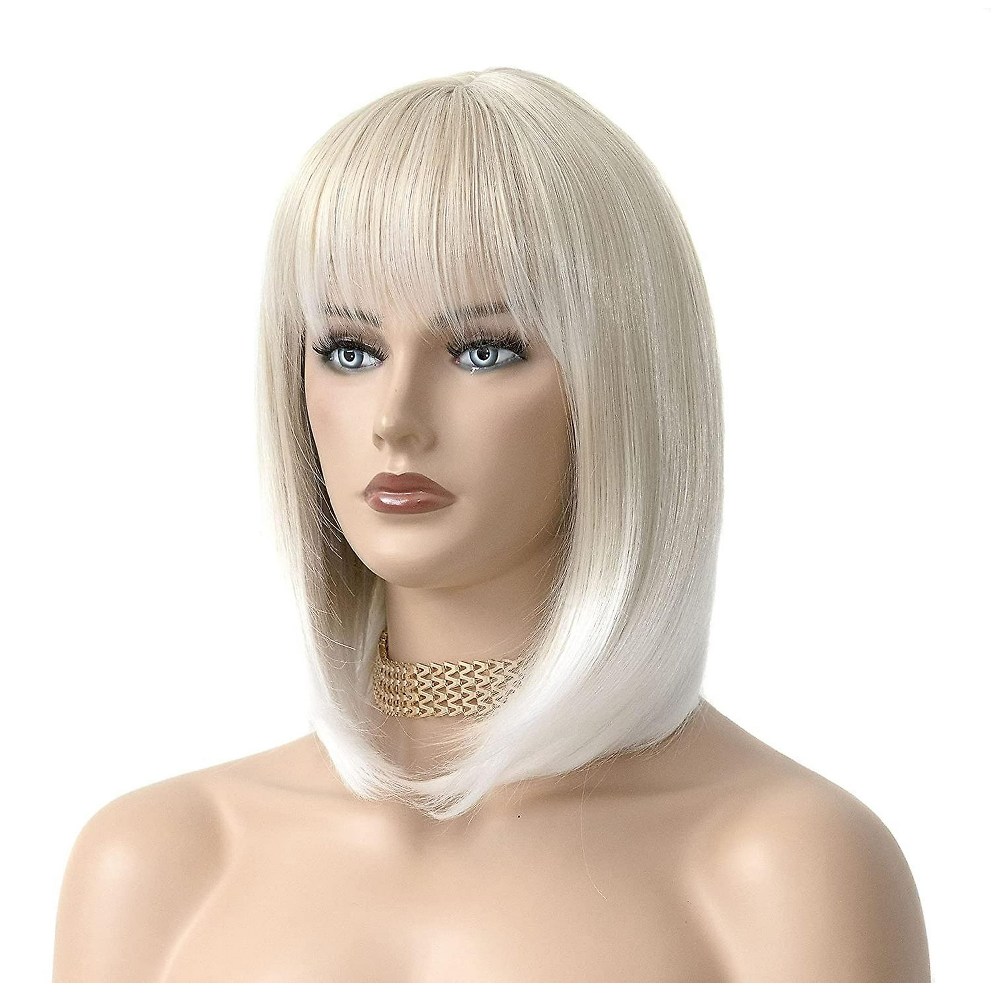 Creamy Champaign White Short Platinum Wig With Bangs Ombre To Blonde Hair Synthetic Heat Resistant 12 Inch Wigs Walmart