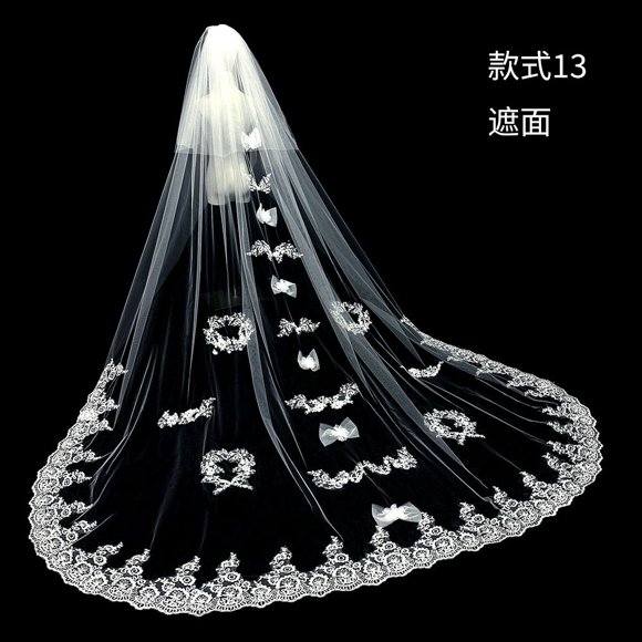 Zhuge Velos de novia de color blanco marfil con borde de encaje, longitud de catedral, velo de novia con peine para mujer, 149,6 x 118 pulgadas, puede cubrir la cara, I