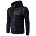 thumbnail image 1 of Sudadera con capucha de primavera y otoño para hombre, suéter informal con cuello levantado, capucha de cuero de retazos negros Pompotops oipoqjl16396, 1 of 9