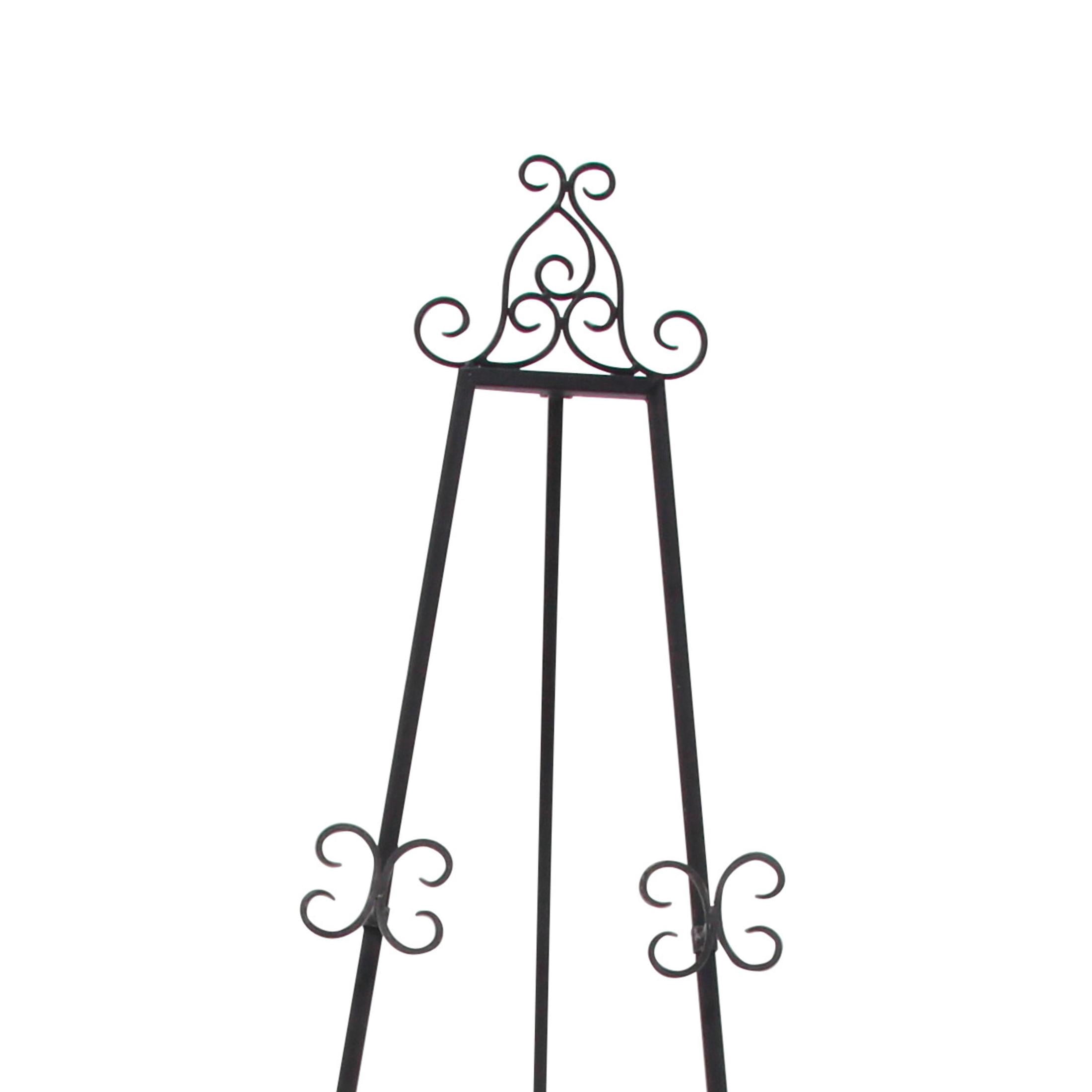 DecMode 25" x 70" Black Metal Tall Adjustable Floor 3 Tier Scroll Easel, 1-Piece