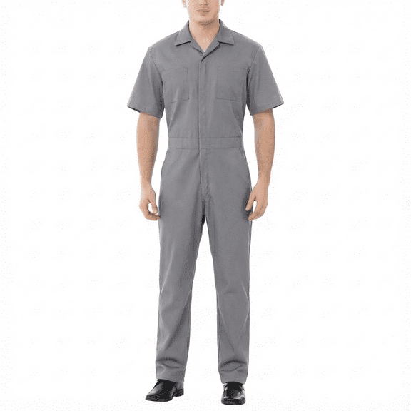 Toptie Men's Short Sleeve Coverall Gray Coverall, Workwear Coverall Regular Size