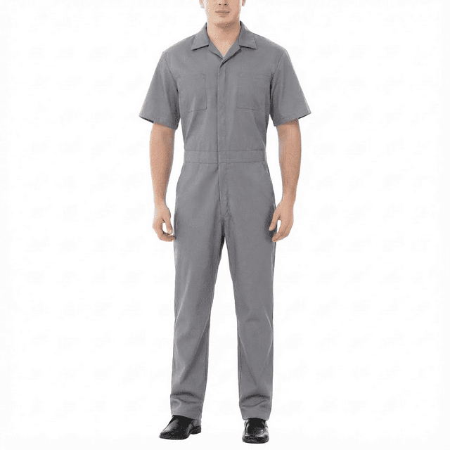 TOPTIE Coverall for Men Short Sleeve, Work Jumpsuit Zip Up Coverall for Mechanics, Gray Coverall