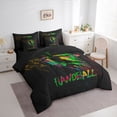 thumbnail image 2 of Castle Fairy Handball Print Twin Bedding 7-Piece, Gradient Watercolor Splash Bedding Comforter Set, Black Green Yellow,Black Reversible, 2 of 7