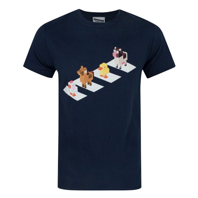 Crossy Road - Camiseta de manga corta oficial de Crossy Road modelo Characters Crossing para hombre (Azul marino)