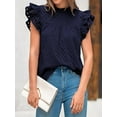 thumbnail image 5 of FreshPretty Casual Summer Tops for Women Short Ruffle Sleeves Shirts Crew Neck Hollow Out Lace Embroidered Blouses, 5 of 7