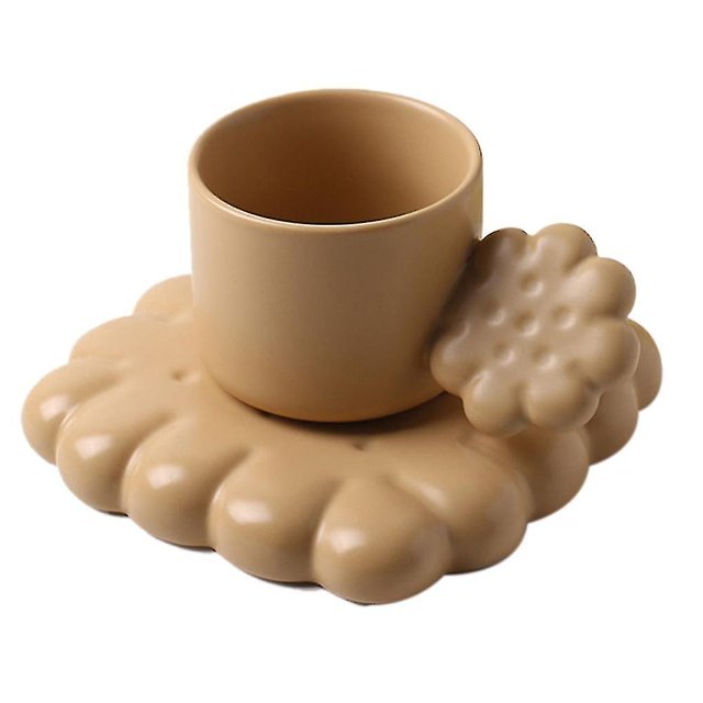 Juego de tazas de café de cerámica con forma de galleta linda y creativa (marrón)