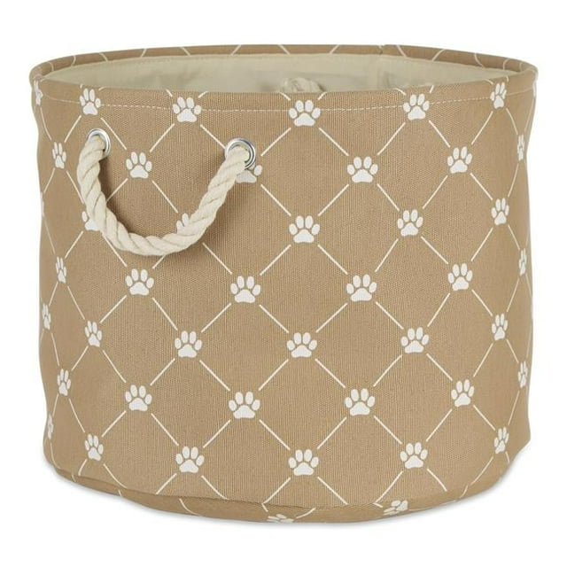 Design Imports CAMZ14245 Polyester Trellis Paw Round Pet Bin, Taupe - Medium