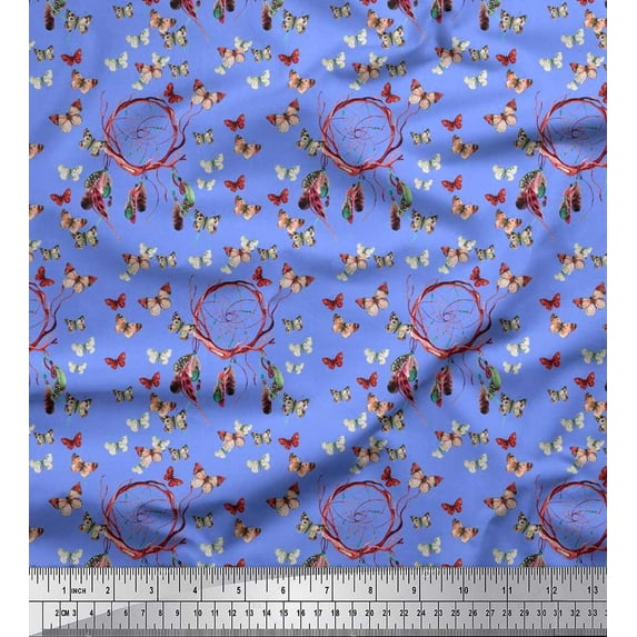 Soimoi Poly Georgette Fabric Dream Catcher & Butterfly Printed Fabric 1 Yard 42 Inch Wide