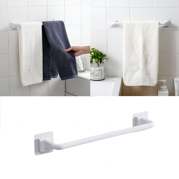 LAMIRO Self Adhesive Towel Rod Bar Wall Bath Towel Holder Rail Rack Bathroom Towel Bar 15-inch No Drill Stick On Towel Rack,Easy Install with Self-Adhesive for Kitchen Bathroom