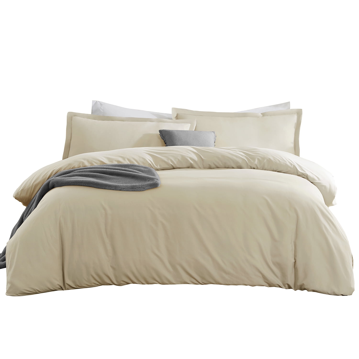 Virtu 3pc Duvet Cover Set, Luxury Microfiber Bedding Set Full with 2 Pillow Sham, Beige cream
