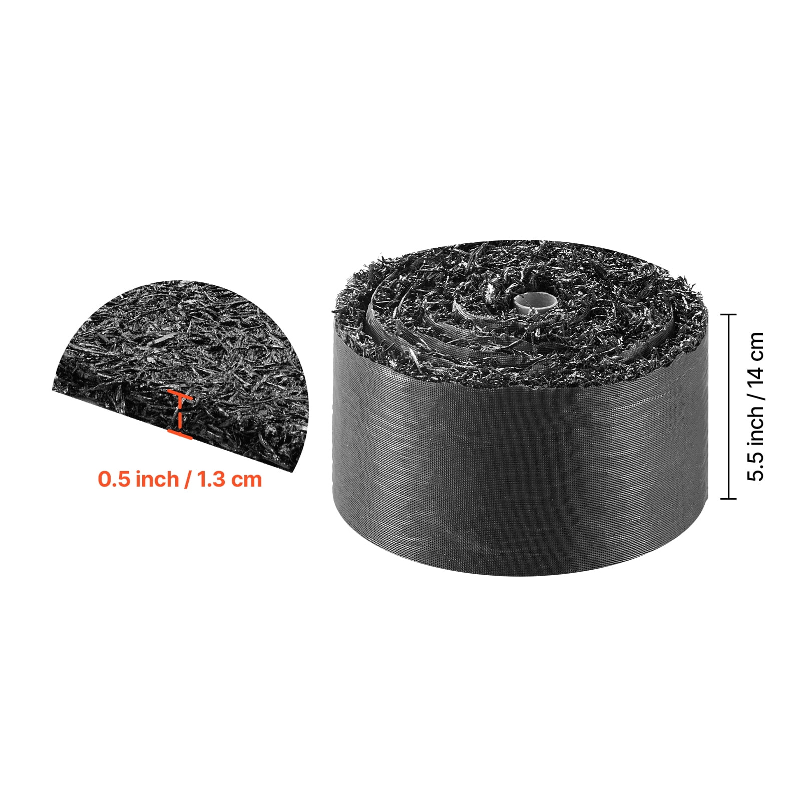 KFFKFF Recycled Rubber Mulch Mat Roll, 140 x 4.5 in, Durable Garden Edging Border with Stakes, Natural-Looking Flower Barrier, 0.5 in Thick, Cuttable for Landscaping
