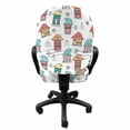 thumbnail image 3 of Christmas Office Chair Slipcover, Noel Themed Elf Houses with Hats Doodle Trees and Snowflakes Colorful Image, Protective Stretch Decorative Fabric Cover, Standard Size, Multicolor, by Ambesonne, 3 of 5