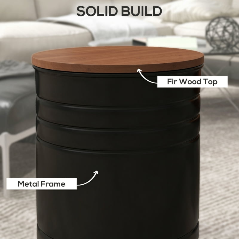 HOQBN Round Storage Ottoman Set of 2, Nesting Ottomans with Wooden Lid, Metal Frame and Hidden Storage Space for Bedroom