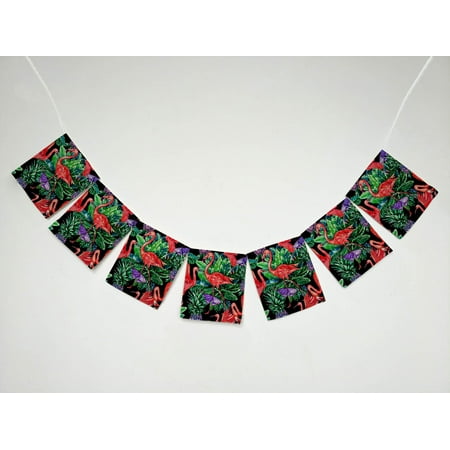 YKCG Pink Flamingo Bird Palm Leaves Tropical Fruits Pineapples Banner Bunting Garland Flag Sign for Home Family Party Decoration
