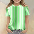 thumbnail image 2 of CCRFTGI Cute Tops for Kids Girls Size 7 Striped Shirt Graphic Tees Short Sleeve Summer Tops Girls Clothes Crewneck Tee Tops Green 7-8 Years, 2 of 6