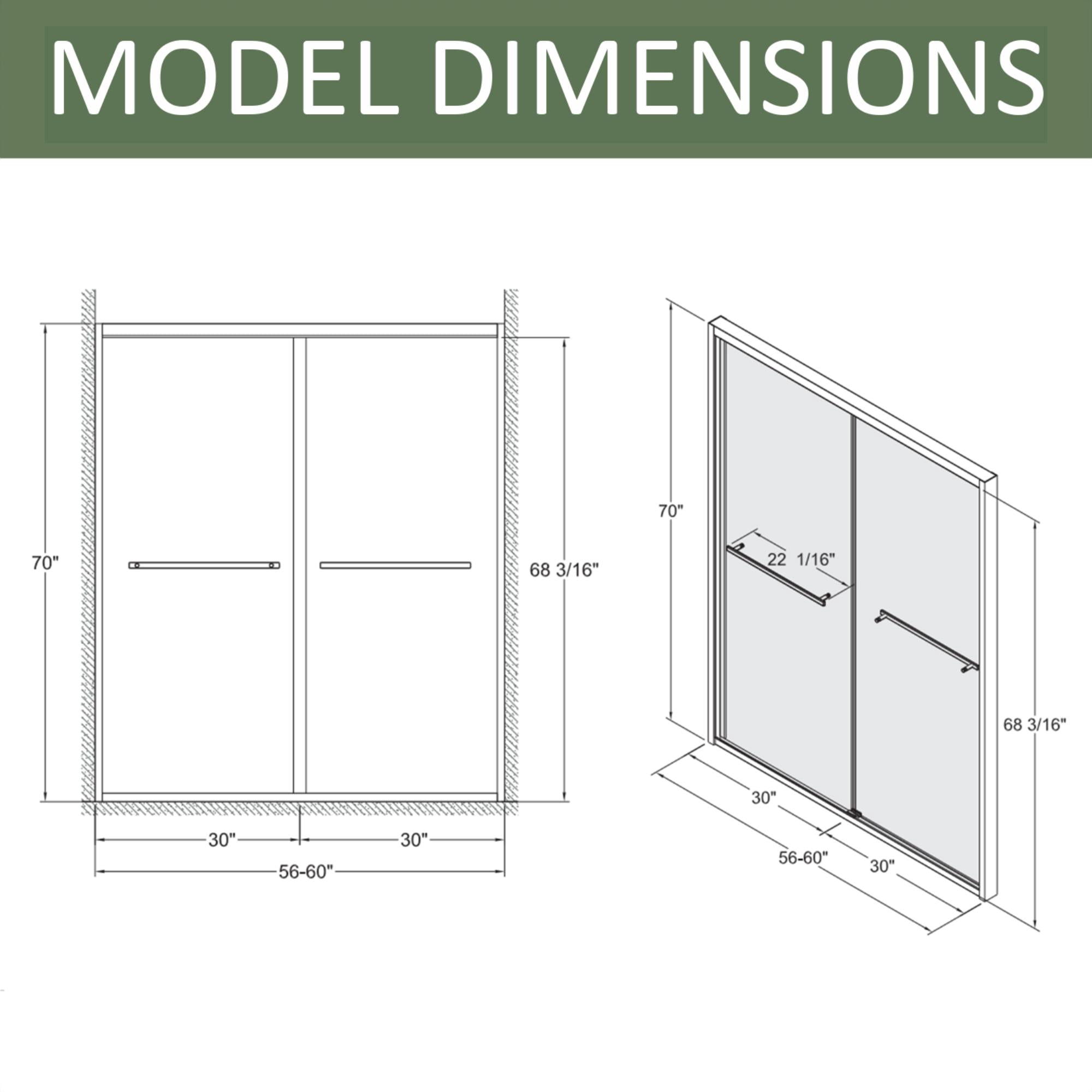 Aukfa 56-60"W x70" H Double Sliding Shower Door, Bypass Bathroom Sliding Door, 5/16" Tempered Glass, Chrome