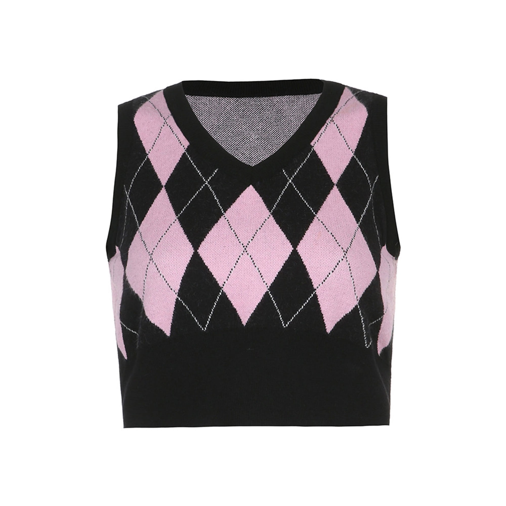 Fanvereka Women Argyle Knit Sweater Vest Classic Plaid Print Sleeveless V  Neck Pullover Crop Top - Walmart.com