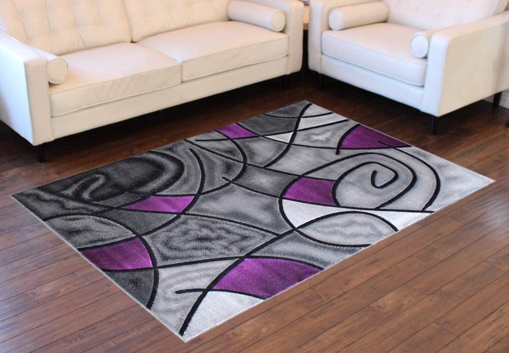 YHSF Modern Contemporary Area Rug for Living Room, Bedroom, and Office – Elegant Thick Carpet for Dining Room, Kitchen, & Hallways – Washable - Home Decor - Water Repellent - Purple (8x10 Feet)