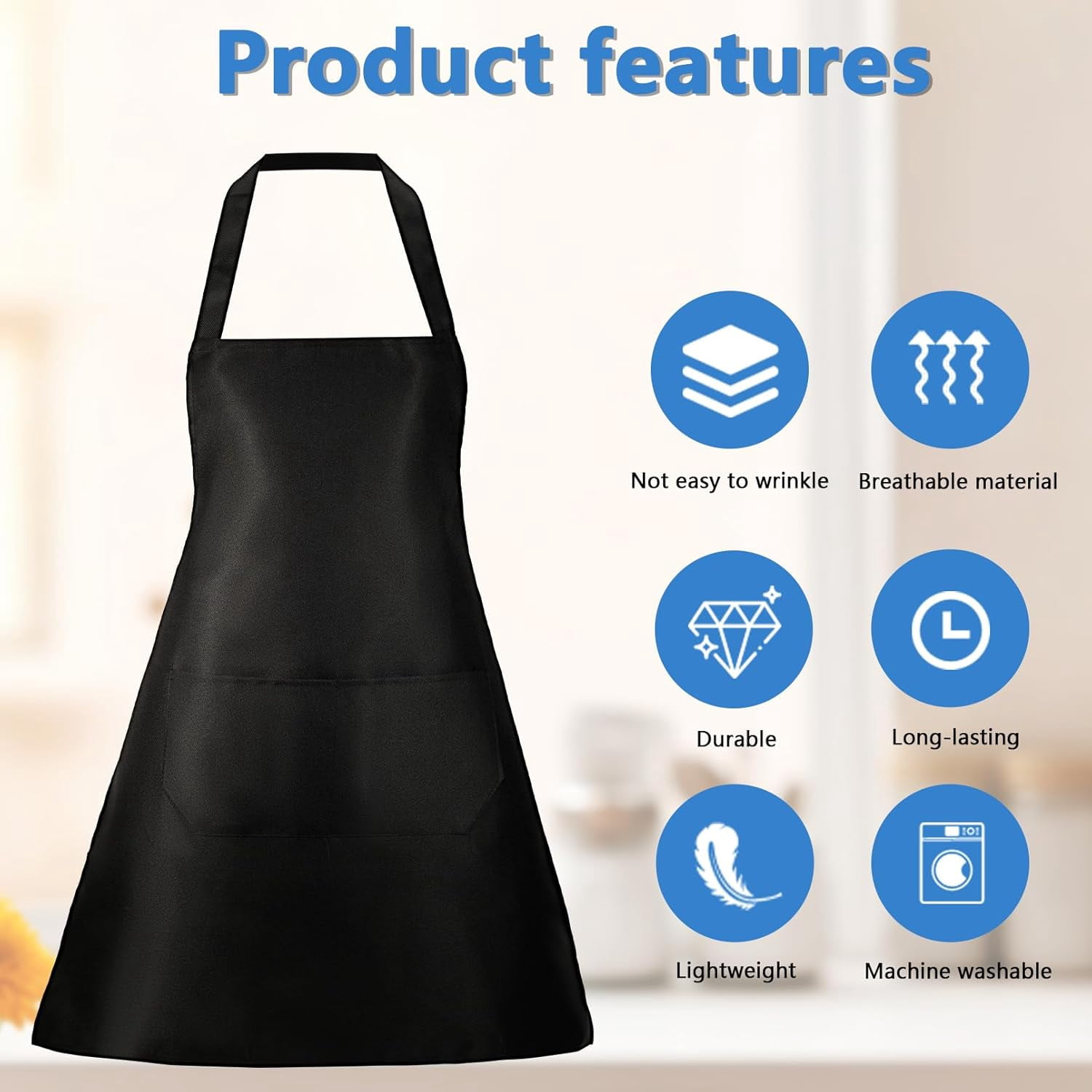 Bgtecho18 Pack Bib Apron,Aprons Bulk with 2 Pockets,Apron Bulk for Women Men,Unisex Commercial Apron for Kitchen BBQ Drawing Crafting(Black)