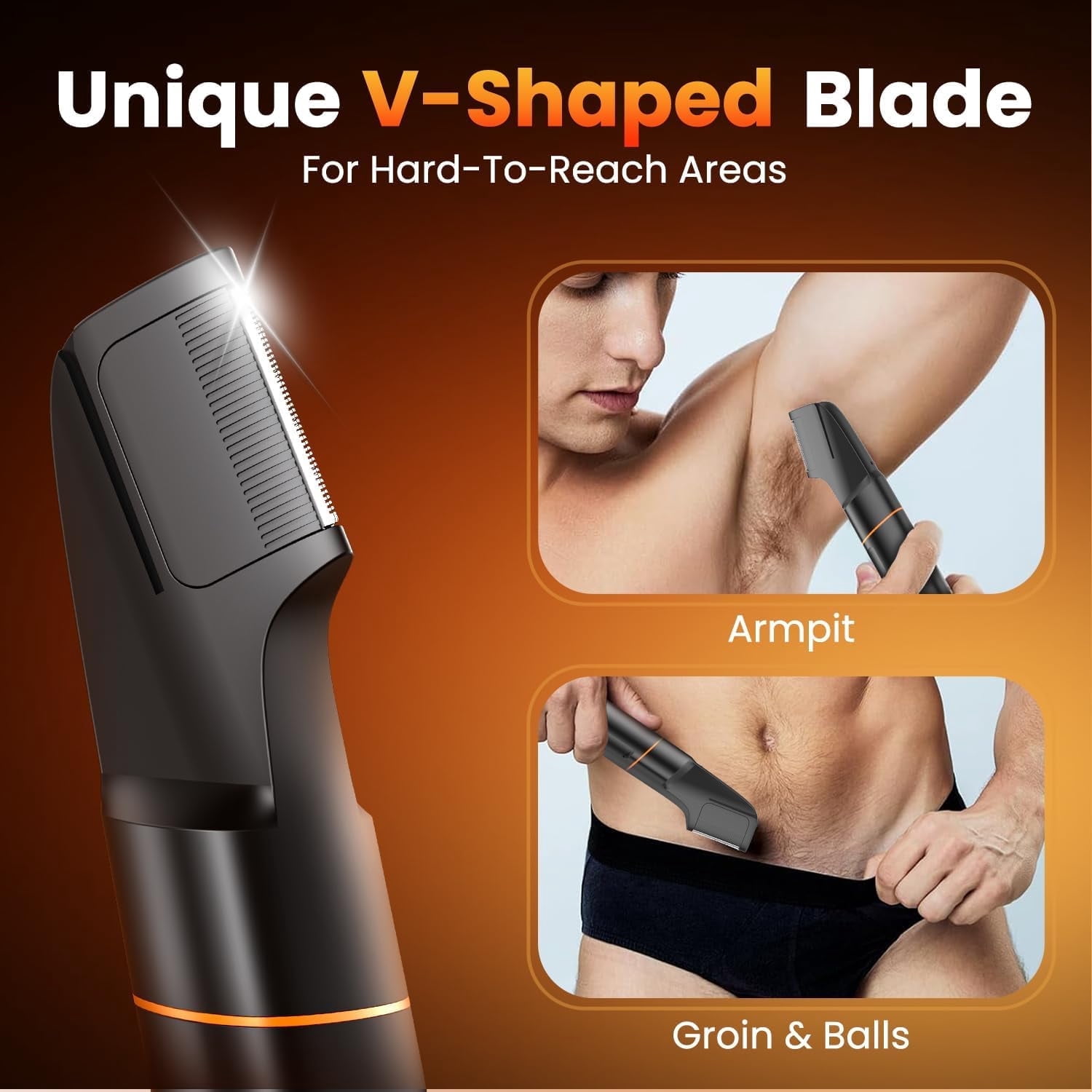 Manscape Body Hair Trimmer for Men, Waterproof Pubic, Groin & Ball Shaver, 4 in 1 V-Shaped No-Nick Mens Electric Grooming Kit with LED Display, USB Rechargeable, Adjustable Guide Comb