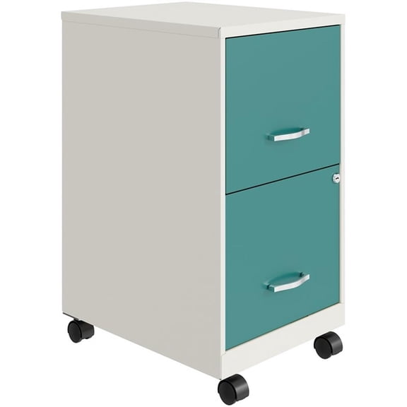 UrbanPro 18" 2-Drawer Modern Metal Mobile Vertical File Cabinet in White/Teal
