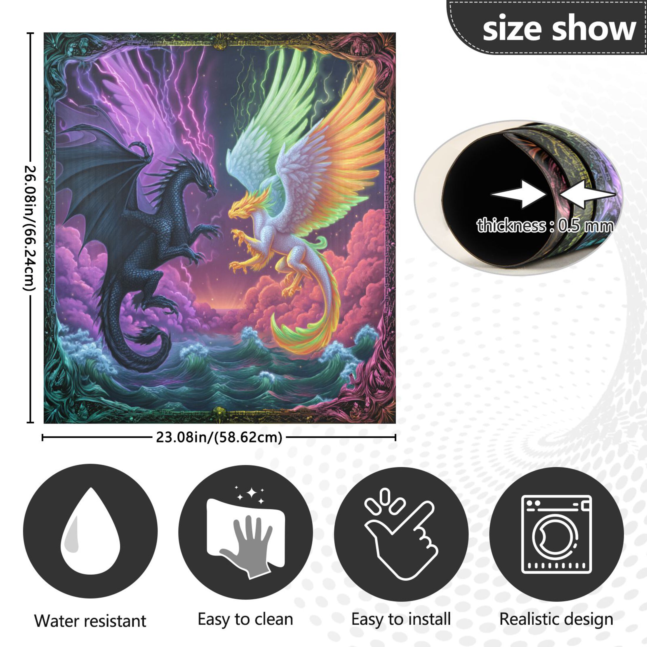 Dishwasher Magnetic Refrigerator Magnet Cover Sticker Home Decorative 23"x26" Magic Dragon Game Card