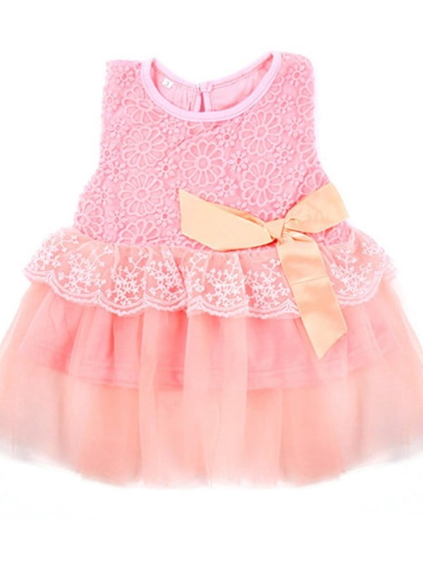 Fymall Infant Baby Girl Summer Cotton Sleeveless Bow Lace Princess Dress