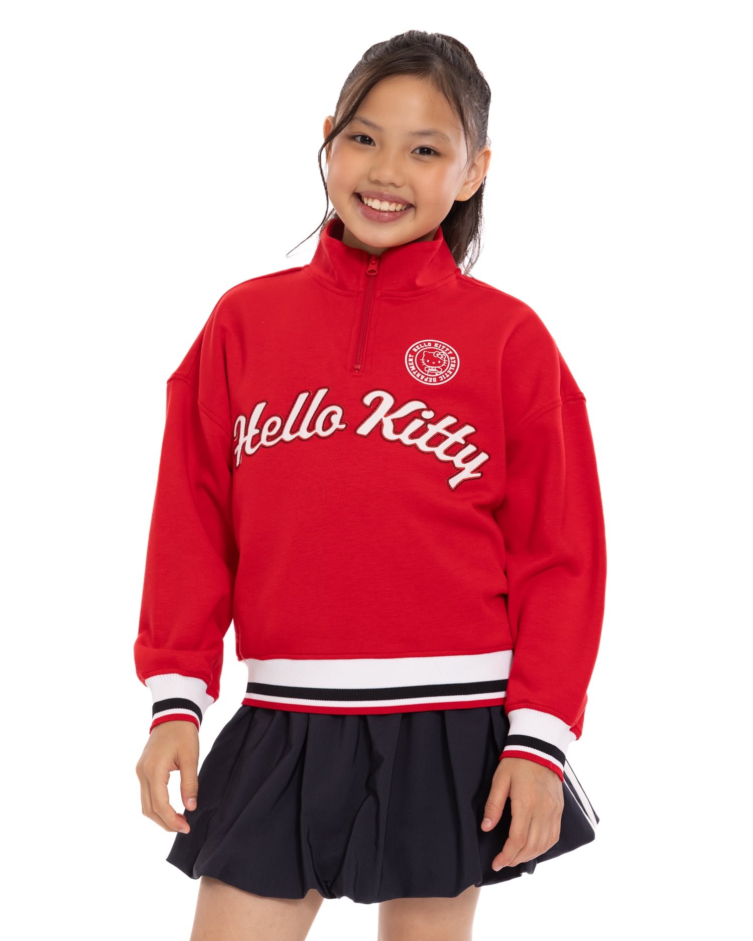 Hello Kitty Girls' Quarter Zip Graphic Pullover Sweatshirt with Long Sleeves, Sizes 4-12