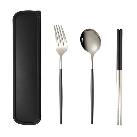 2 stainless steel travel camping tableware set fork spoon chopsticks with portable box