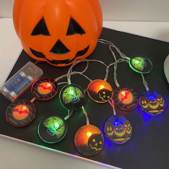 Cadena de luces con forma de calavera y fantasma, caja de batería, luz decorativa de terror, cadena de luces de calabaza de Halloween
