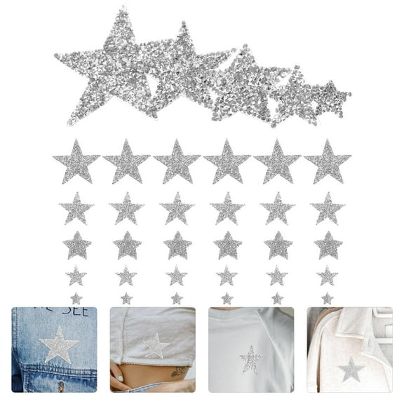 MUSEYA 50Pcs Rhinestone Patches Iron On Star Patches Silver Adhesive Backing Craft Projects