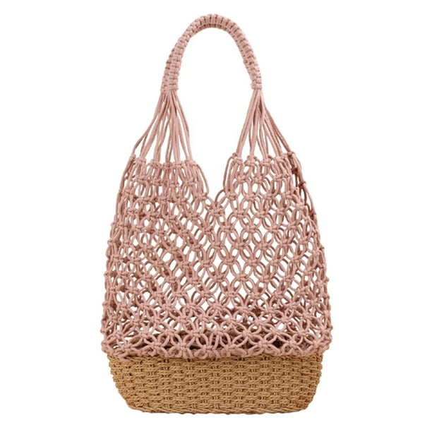 Bolso de hombro de paja Sunnimix para mujer estilo retro rosado