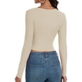thumbnail image 2 of GHSDFBB Women's Long Sleeve V Neck Crop Top Ribbed Knit Slim Fitted Basic T-Shirts, 2 of 7